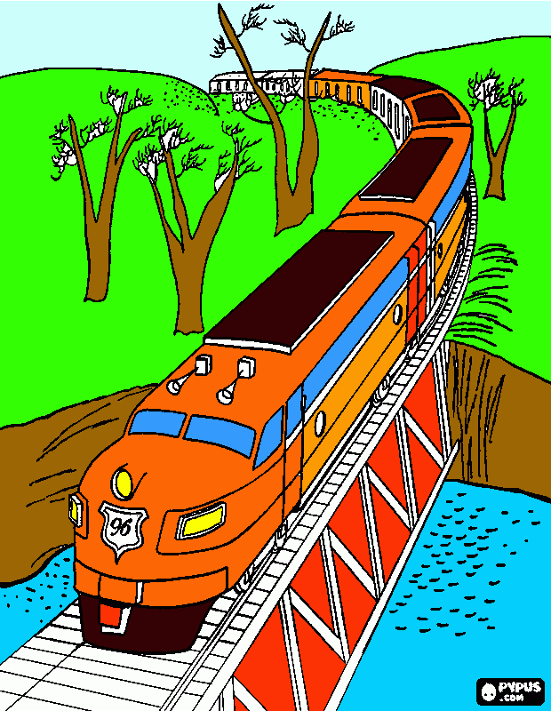 treno su ponte da colorare