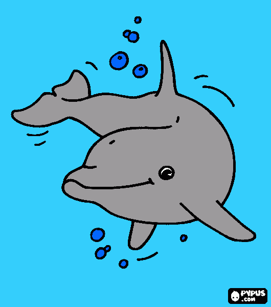 un  delfino  felice   che  nuota  nel  mare da colorare