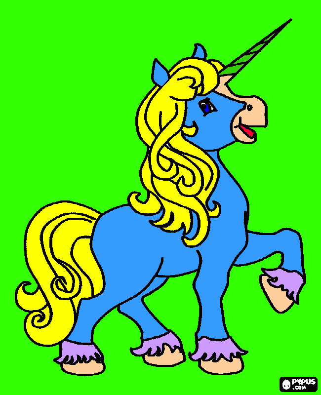 unicorno felice azzurra da colorare