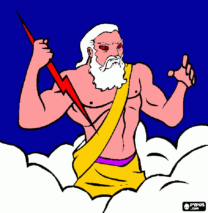 zeus il dio greco del cielo e del tuono e il re degli olimpici tra le nuvole da colorare