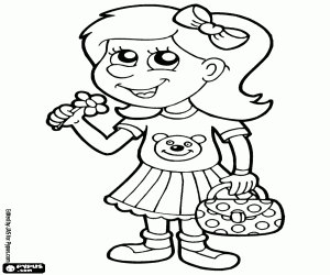 Colora Una bambina in una passeggiata primaverale