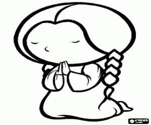 Colora La bambina in posizione di preghiera
