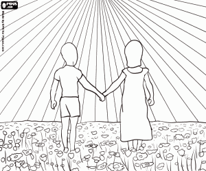 Colora Due bambini che godono di primavera