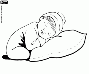 Colora Il bambino che dorme su un cuscino