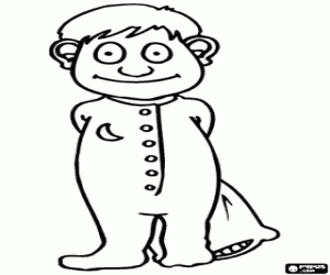 Colora Bambino in pigiama con un cuscino