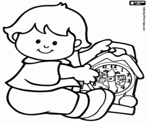 Colora Un bambino e l'orologio del giocattolo