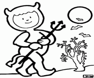 Colora Un bambino con il vestito del diavolo