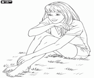 Colora Barbie seduta sull'erba