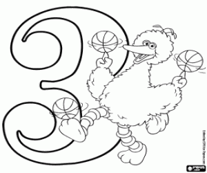 Colora Big Bird e il numero tre