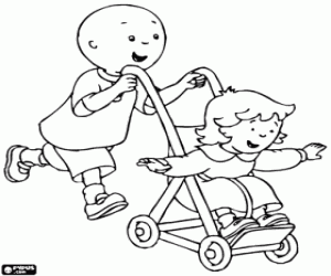 Colora Caillou e sua sorella in un passeggino