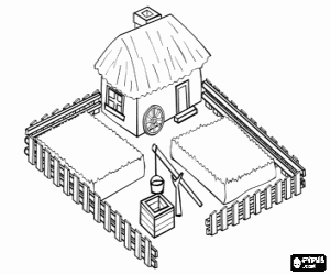 Colora Una casa colonica con un pozzo di acqua