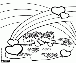 Colora Due cavallini, arcobaleni e cuori