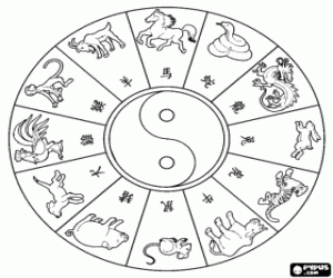 Colora Il cerchio dello zodiaco cinese