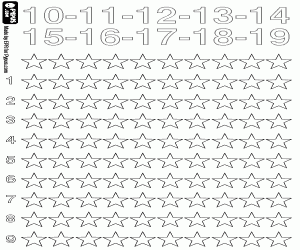 Colora Contando le stelle da 10 a 19
