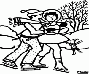 Colora Coppia pattina sul lago ghiacciato