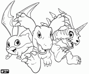 Colora Digimon: Patamon, Agumon e Gabumon