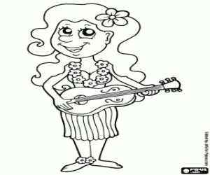 Colora Una donna hawaiana con l'ukulele
