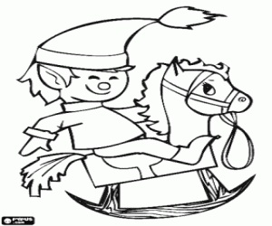 Colora Elfo di Natale e il cavallo di legno
