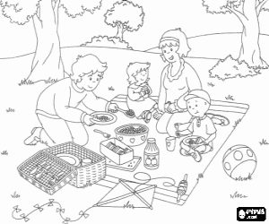 Colora La famiglia di Caillou in un pic-nic