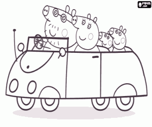 Colora La famiglia di Peppa Pig in auto
