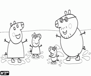 Colora Famiglia di Peppa Pig e le pozzanghere