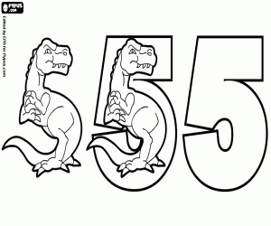 Colora Fasi del numero cinque con dinosauro