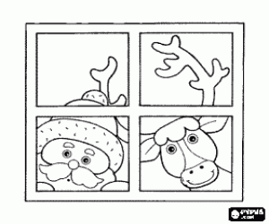 Colora Finestra con Babbo Natale e una renna