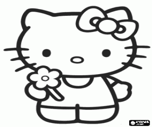 Colora Hello Kitty con un fiore in mano