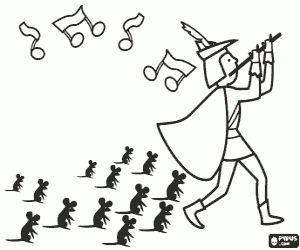 Colora I ratti seguendo il pifferaio magico