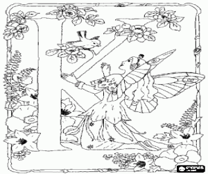 Colora La lettera K con fiori e una fata