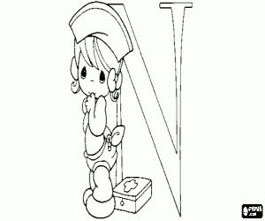 Colora Lettera N con una bambina infermiera