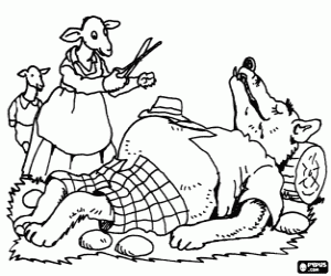 Colora Mamma capra con forbici e il lupo