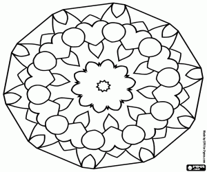 Colora Mandala poligonale con cuori