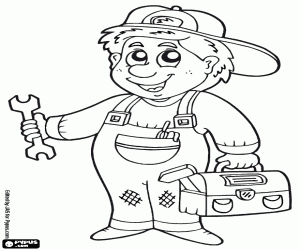 Colora Operaio con una cassetta degli attrezzi