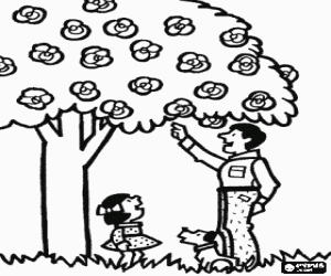 Colora Padre, figlia e un albero in fiore