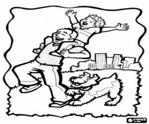 Colora Padre, figlio e cane nel parco