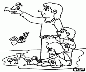 Colora Padre con i suoi figli nel parco