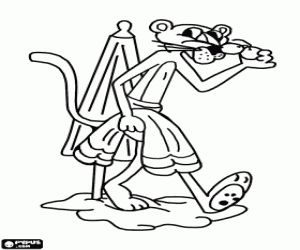 Colora La pantera rosa godendo la spiaggia