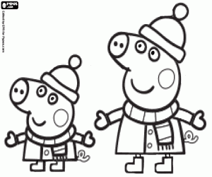 Colora Peppa e George in inverno