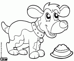 Colora Piccolo cane felice con il cibo