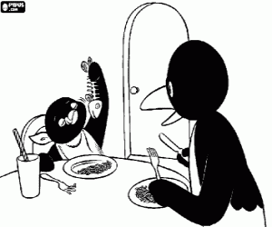 Colora Pingu mangia un pesce delizioso