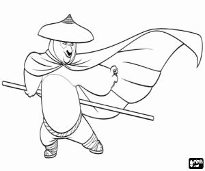 Colora Po il panda con cappello e bastone