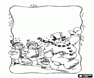 Colora Pupazzo di neve e bambini che camminano