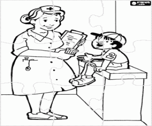 Colora Puzzle dell'infermiera e il bambino