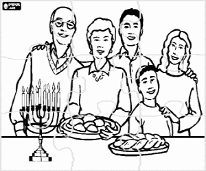 Colora Puzzle di una famiglia nel Chanukkah