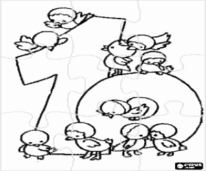 Colora Puzzle di numero dieci e uccelli