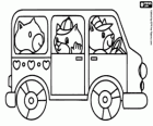 Un piccolo bus con caratteri animali 