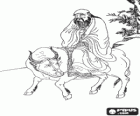 Laozi, Lao Tse o di Lao-Tzu, filosofo della Cina antica, figura centrale del Taoismo, cavalcando un bufalo