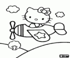 Hello Kitty che vola in un piccolo aeroplano