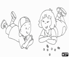 Caillou giocando a le biliardo con la sua amica Sarah